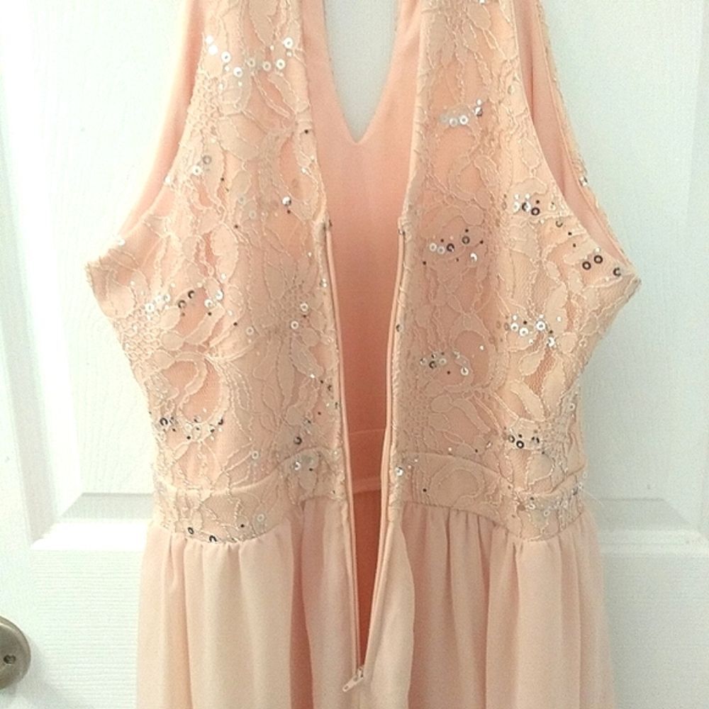 NWT Blush Pink Lace Sparkle Cutout Prom Dress Gown Size 11 - Picture 5 of 10